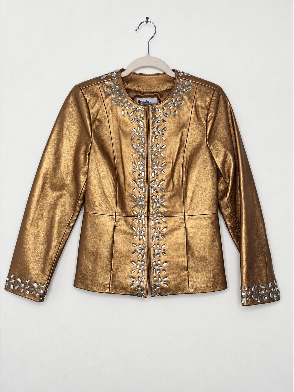 Bradley by Bradley Bayou Metallic Leather Crystal Jacket XS
